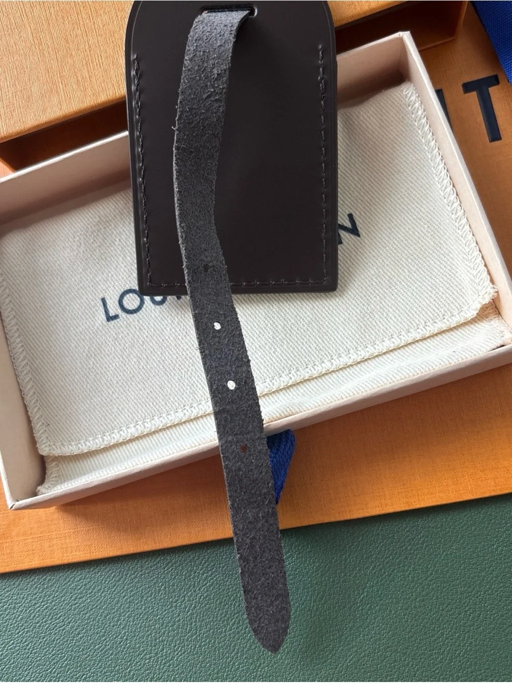Louis Vuitton Brown Leather Luggage Tag with Gold Hardware